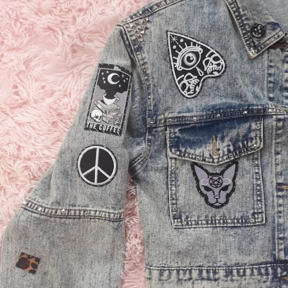 SOLD @MARKET!  Lucipurr pt 2! Custom witchy kitty denim jacket! - Picture 4 of 15